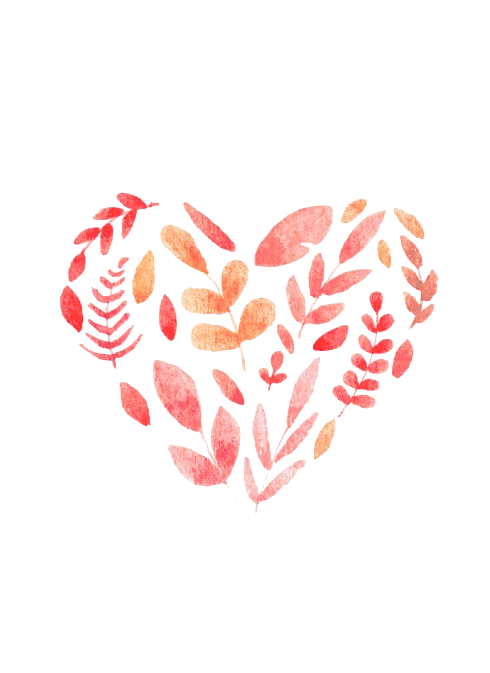 Watercolor heart, built with flowers and leaves